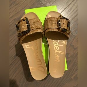 Sam Edelman Ariane Raffia Tortoise Buckle Platform Slides. Great condition